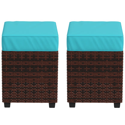 2 PCS Patio Wicker Ottoman Set, Square Outdoor PE Rattan Footrest with Removable Cushion for Backyard, Sky Blue Patio Furniture Sets Multi Colour  at Gallery Canada