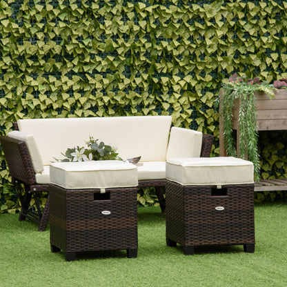 2 PCS Patio Wicker Ottoman Set with Cushions, Outdoor PE Rattan Footrest, Beige Patio Chairs   at Gallery Canada