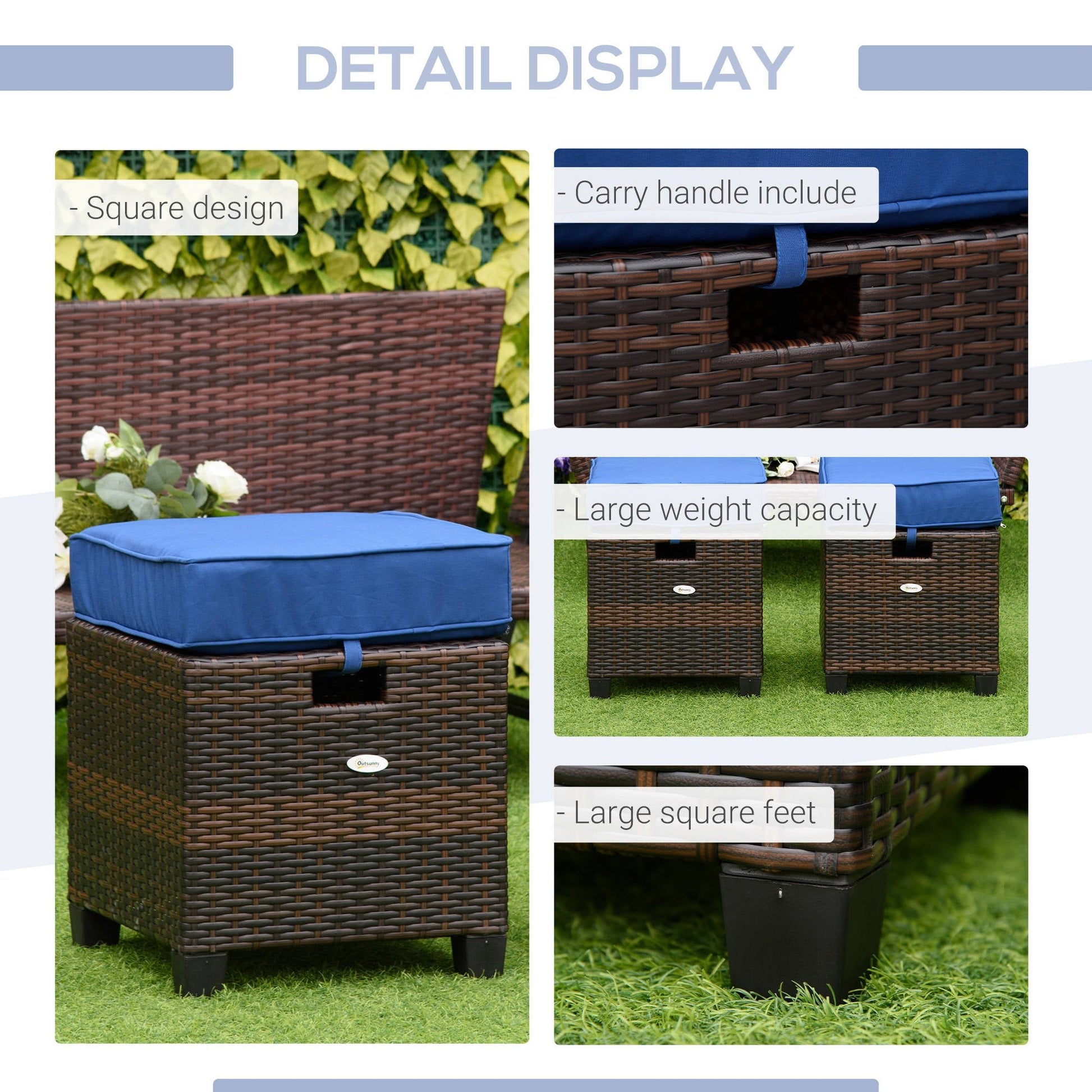 Outdoor PE Rattan Wicker Ottoman Set with Cushions, 2 PCS, Blue Patio Furniture Sets   at Gallery Canada