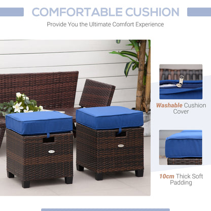 Outdoor PE Rattan Wicker Ottoman Set with Cushions, 2 PCS, Blue Patio Furniture Sets   at Gallery Canada