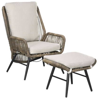 2 PCs PE Rattan Leisure Chair Set, Outdoor Reclining Patio Chair and Footrest w/ Adjustable Backrest &; Cushion, Khaki Patio Chairs   at Gallery Canada