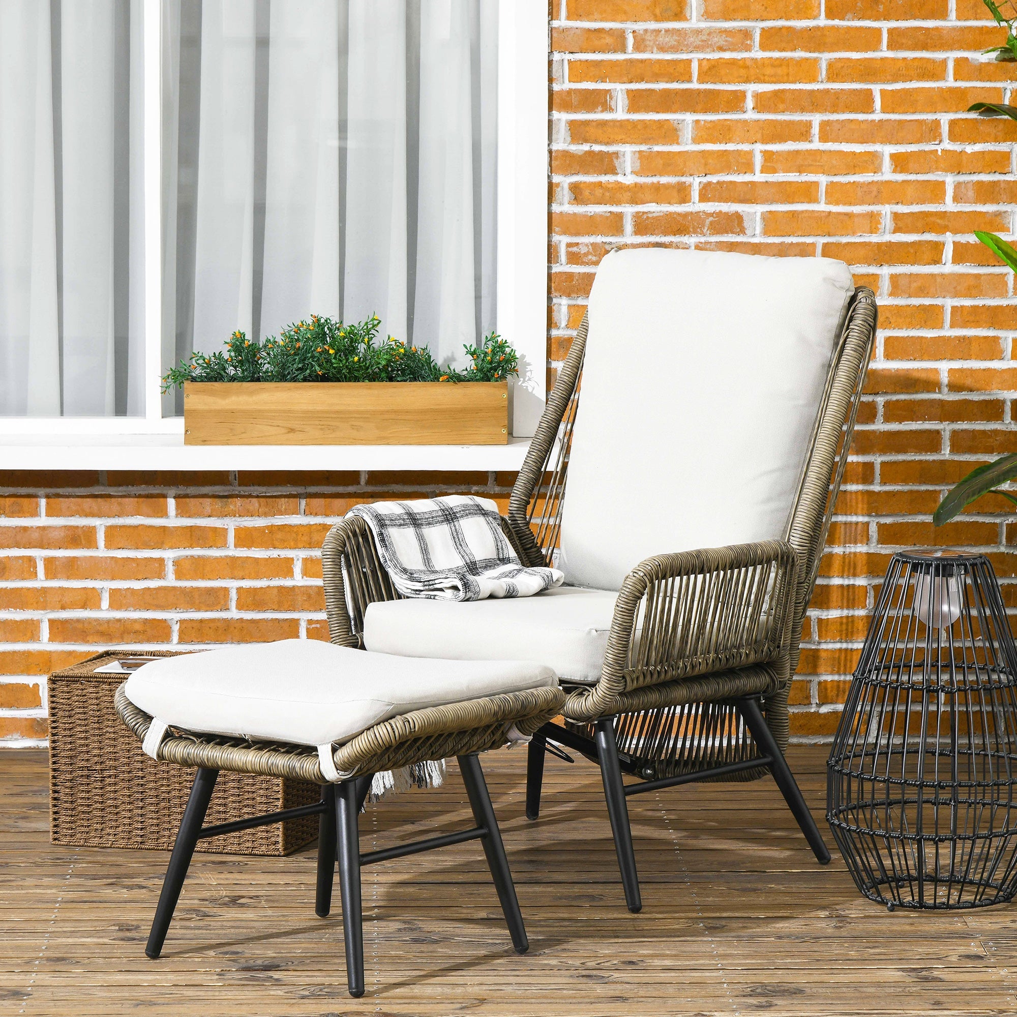 2 PCs PE Rattan Leisure Chair Set, Outdoor Reclining Patio Chair and Footrest w/ Adjustable Backrest &; Cushion, Khaki Patio Chairs   at Gallery Canada