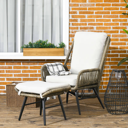 2 PCs PE Rattan Leisure Chair Set, Outdoor Reclining Patio Chair and Footrest w/ Adjustable Backrest &; Cushion, Khaki Patio Chairs   at Gallery Canada