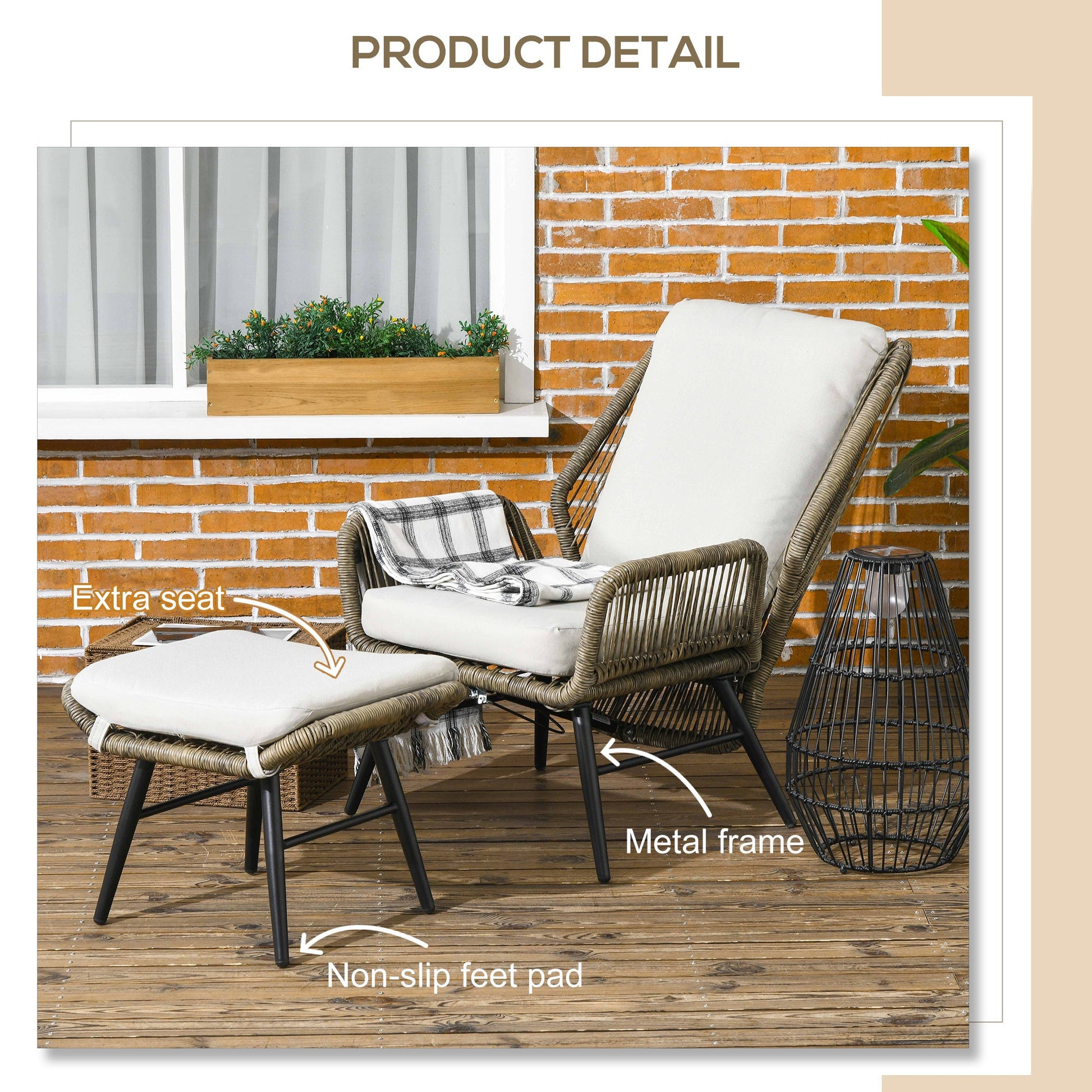 2 PCs PE Rattan Leisure Chair Set, Outdoor Reclining Patio Chair and Footrest w/ Adjustable Backrest &; Cushion, Khaki Patio Chairs   at Gallery Canada