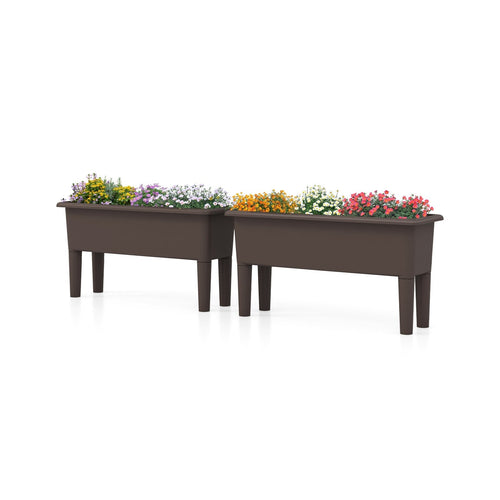 2 PCS Raised Garden Beds Self-Watering Planter Box with Detachable Legs and Drainage Hole, Coffee