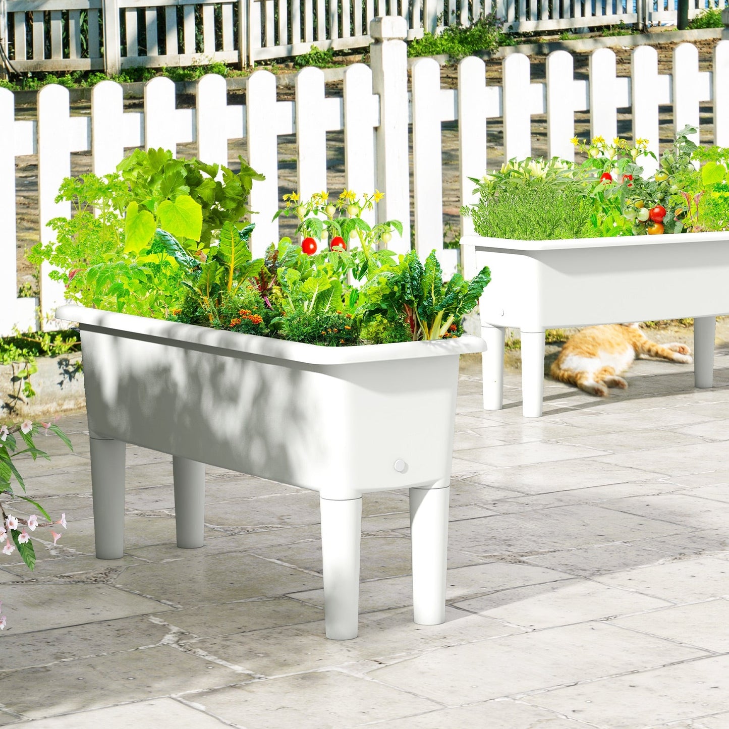 2 PCS Raised Garden Beds Self-Watering Planter Box with Detachable Legs and Drainage Hole, White Raised Garden Beds   at Gallery Canada