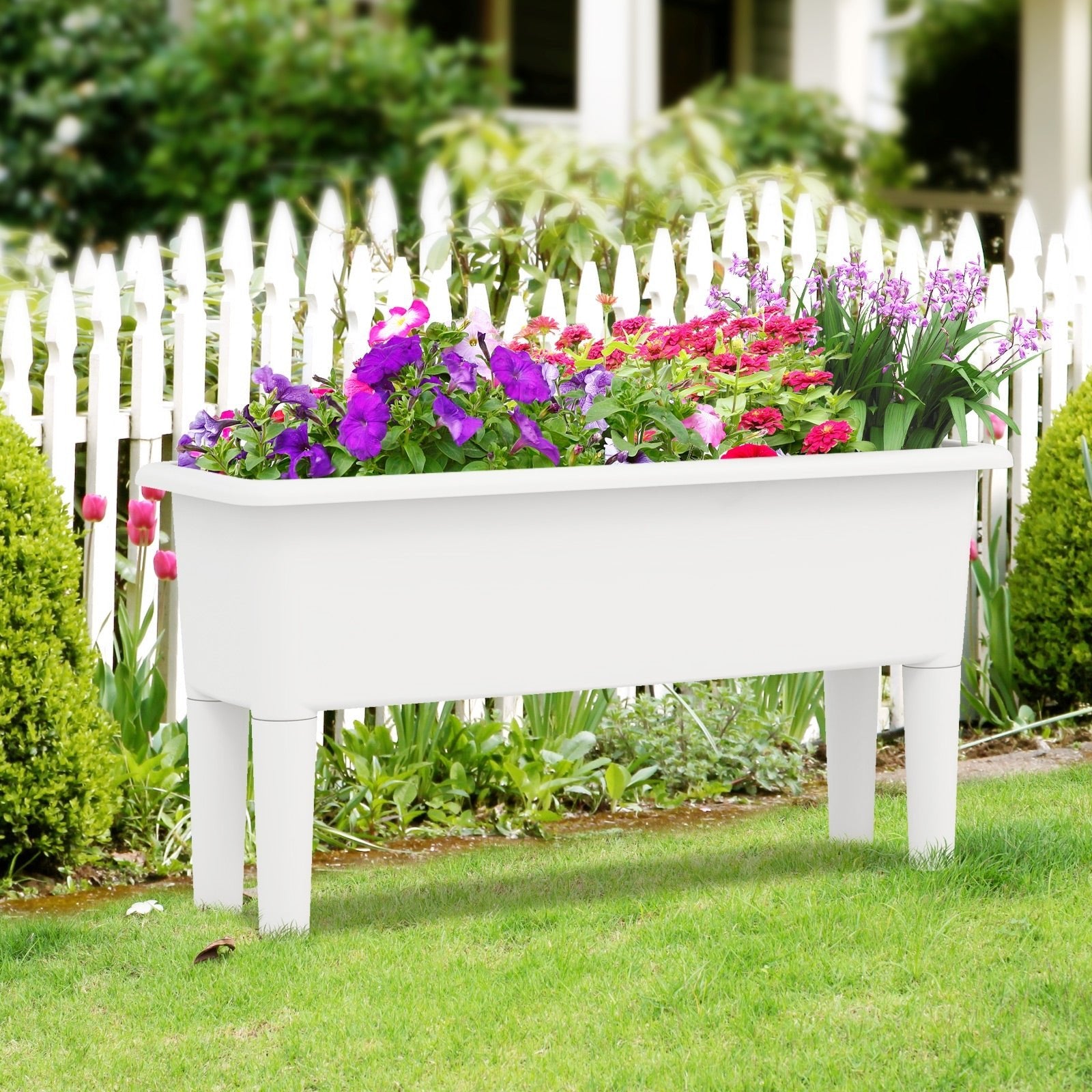 2 PCS Raised Garden Beds Self-Watering Planter Box with Detachable Legs and Drainage Hole, White Raised Garden Beds   at Gallery Canada