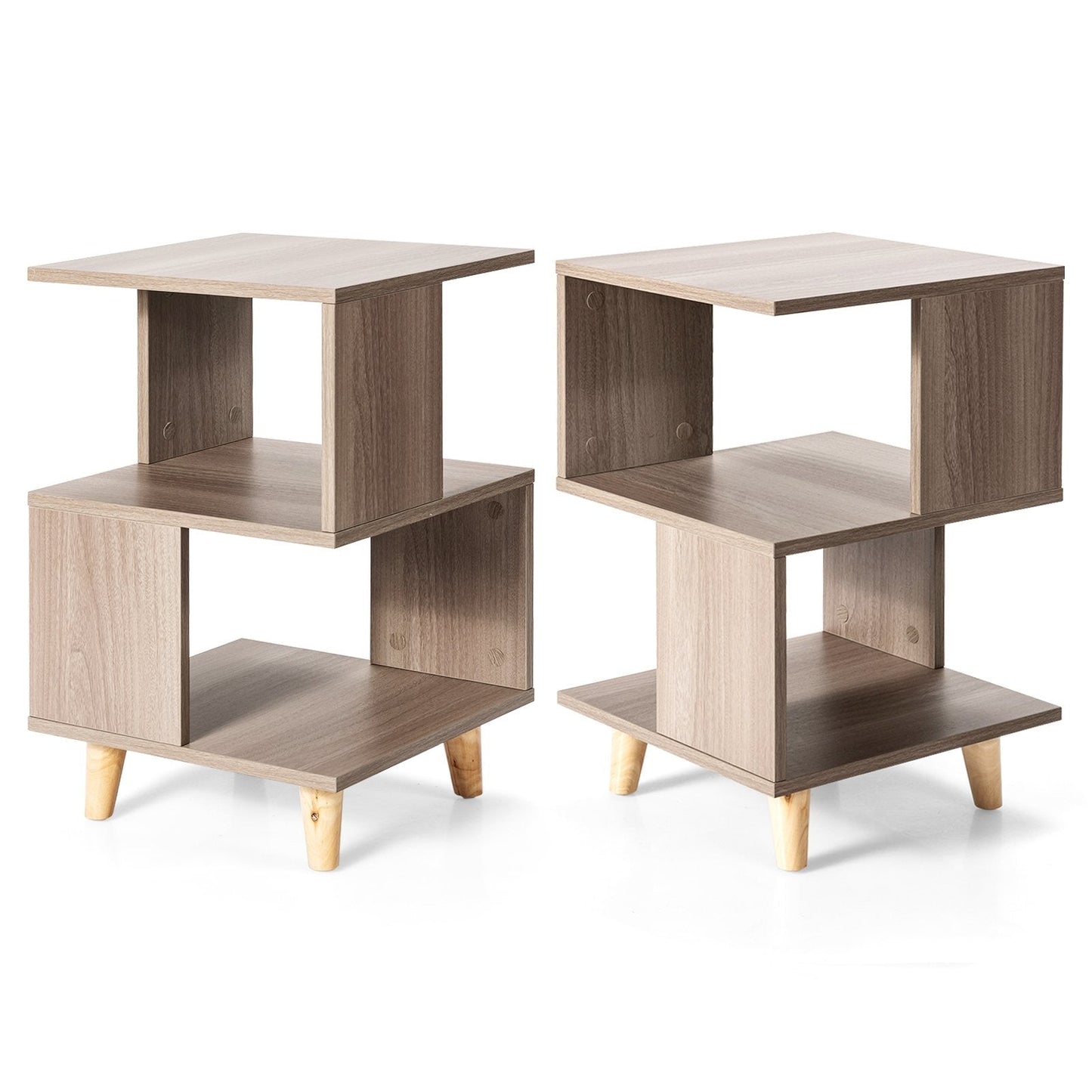 2 Pcs Wooden Modern Nightstand Set with Solid Wood Legs for Living Room, Gray Nightstands   at Gallery Canada