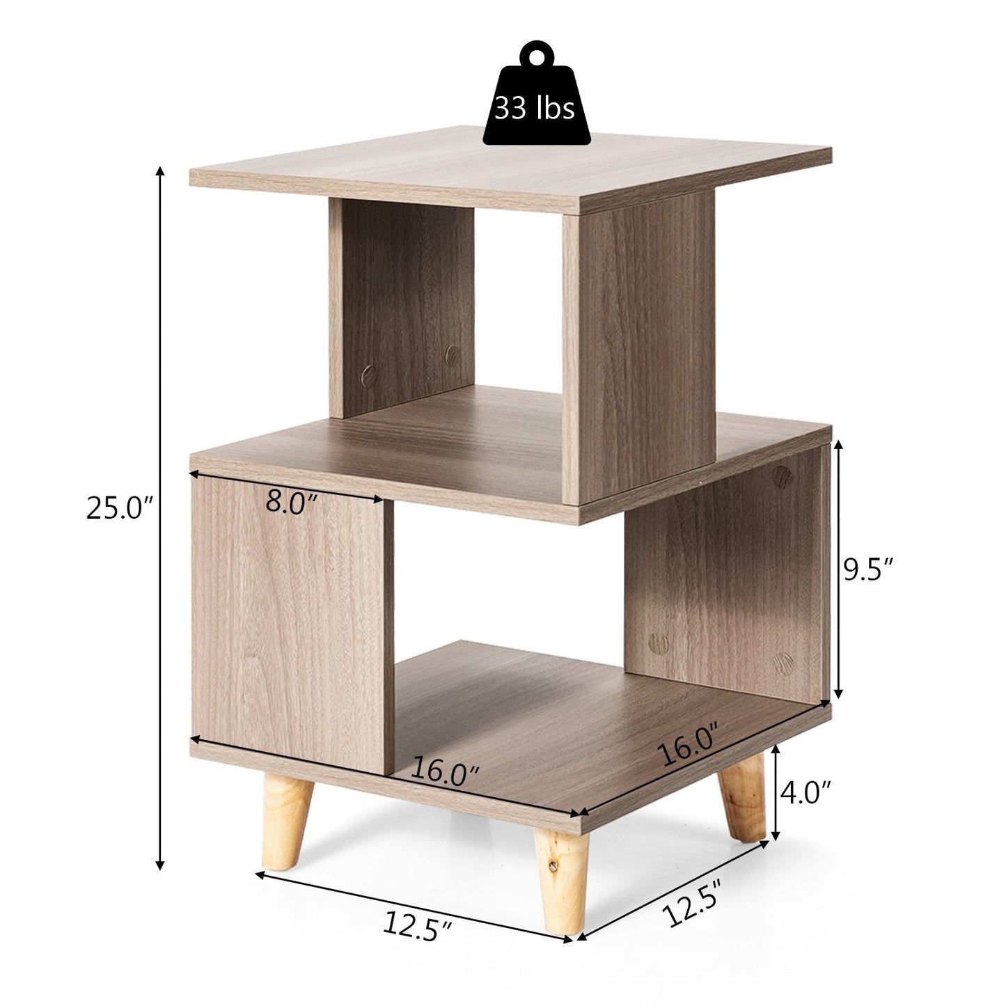 2 Pcs Wooden Modern Nightstand Set with Solid Wood Legs for Living Room, Gray Nightstands   at Gallery Canada