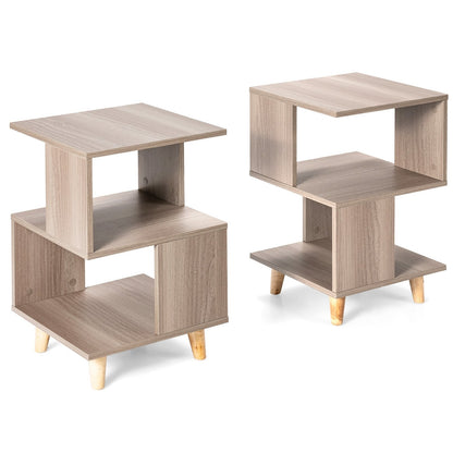 2 Pcs Wooden Modern Nightstand Set with Solid Wood Legs for Living Room, Gray Nightstands   at Gallery Canada