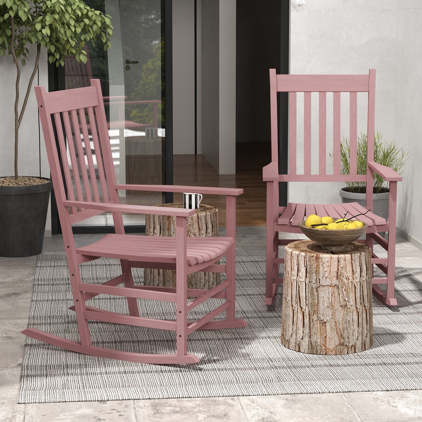 Wooden Patio Rocking Chairs Set of 2 with Wide Armrests and High Back, Natural Outdoor Rocking Chairs   at Gallery Canada