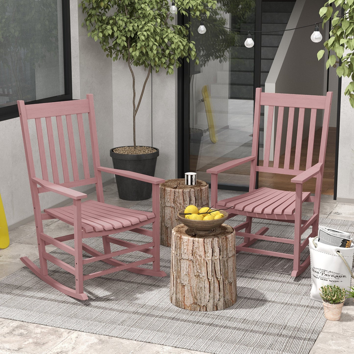 Wooden Patio Rocking Chairs Set of 2 with Wide Armrests and High Back, Natural Outdoor Rocking Chairs   at Gallery Canada