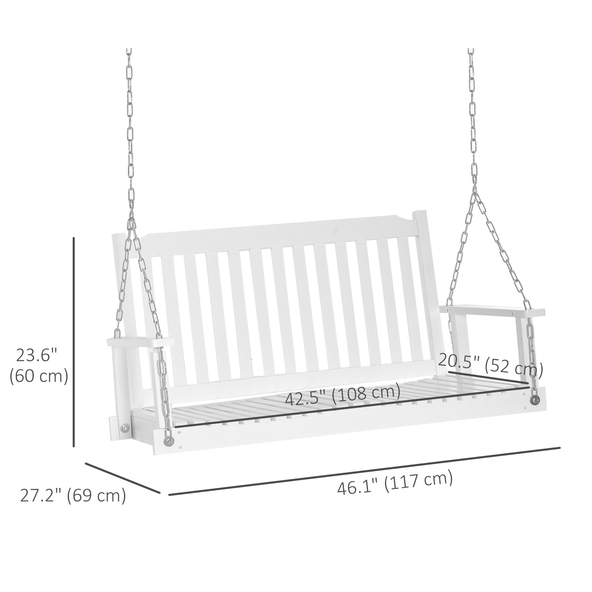 2-People Porch Swing Bench, Patio Swing Chair with 2 Adjustable Hanging Chains for Deck, Garden, Backyard, White Hanging Porch Swings   at Gallery Canada