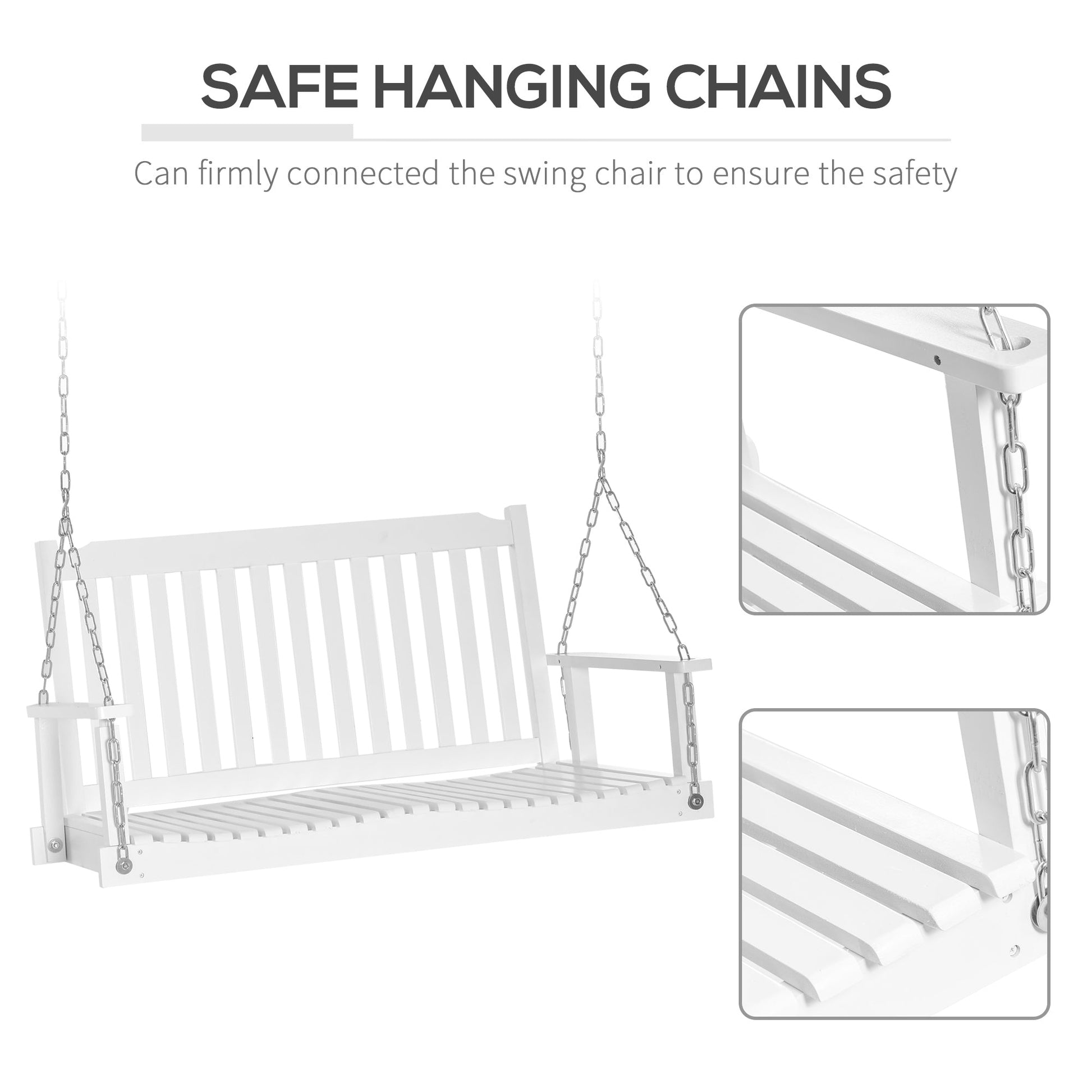 2-People Porch Swing Bench, Patio Swing Chair with 2 Adjustable Hanging Chains for Deck, Garden, Backyard, White Hanging Porch Swings   at Gallery Canada