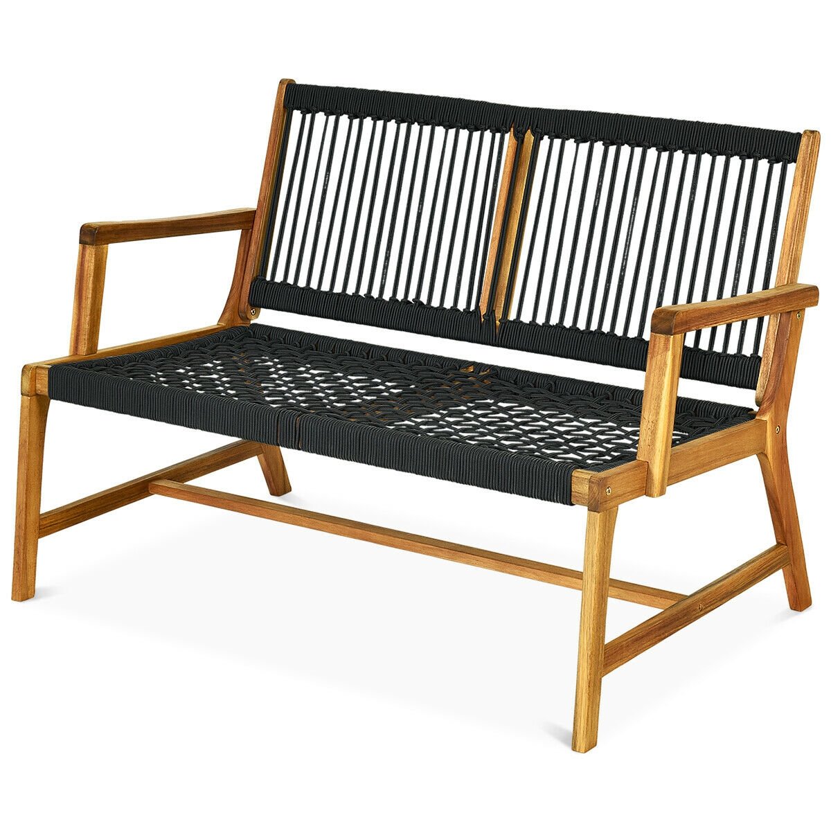 2-Person Acacia Wood Yard Bench for Balcony and Patio, Black Outdoor Benches   at Gallery Canada