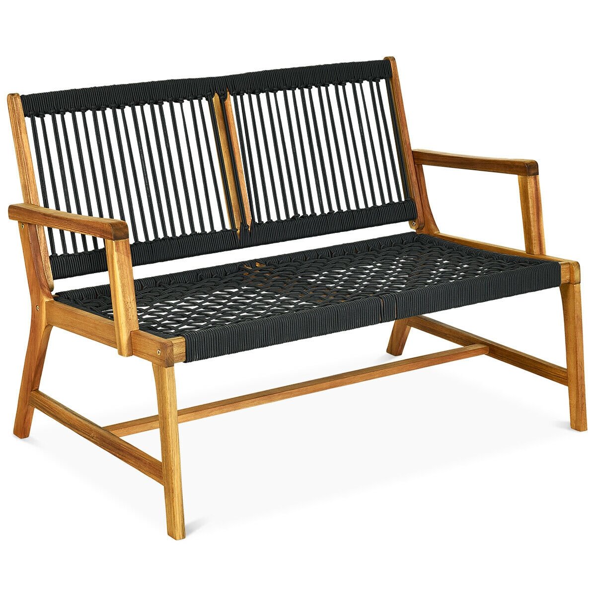 2-Person Acacia Wood Yard Bench for Balcony and Patio, Black Outdoor Benches   at Gallery Canada