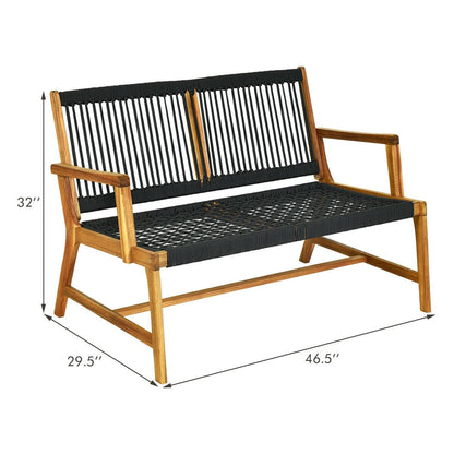 2-Person Acacia Wood Yard Bench for Balcony and Patio, Black Outdoor Benches   at Gallery Canada