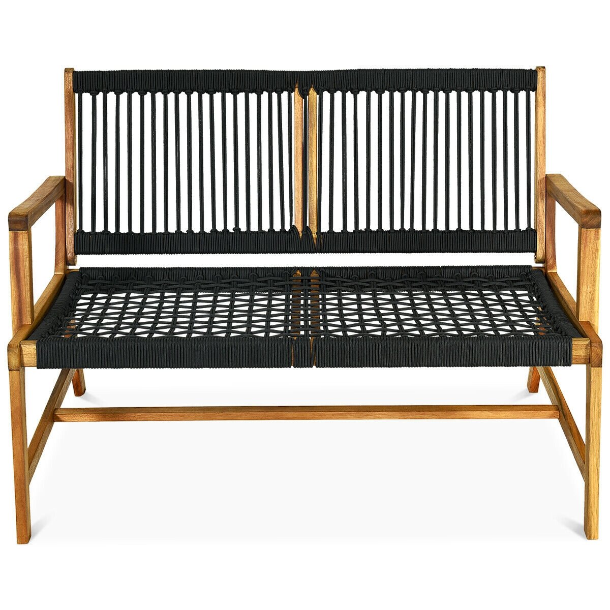 2-Person Acacia Wood Yard Bench for Balcony and Patio, Black Outdoor Benches   at Gallery Canada