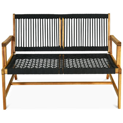 2-Person Acacia Wood Yard Bench for Balcony and Patio, Black Outdoor Benches   at Gallery Canada