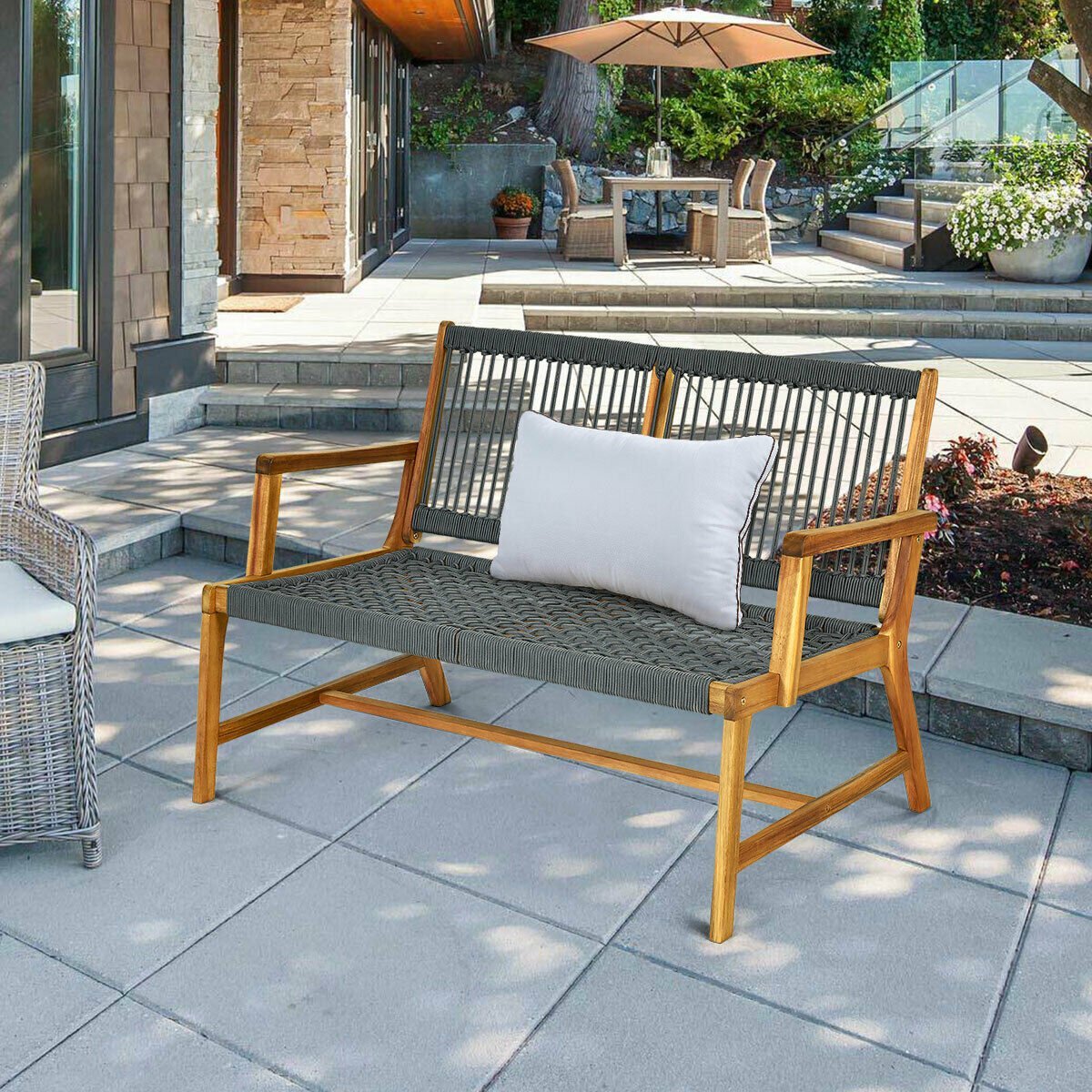 2-Person Acacia Wood Yard Bench for Balcony and Patio, Gray Outdoor Benches   at Gallery Canada