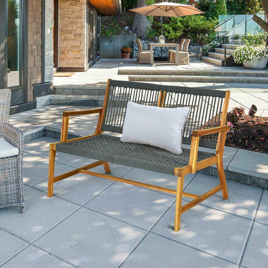 2-Person Acacia Wood Yard Bench for Balcony and Patio, Gray Outdoor Benches Gray  at Gallery Canada