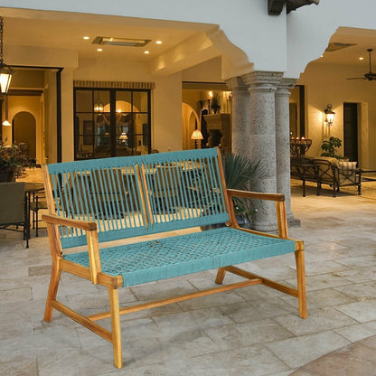 2-Person Acacia Wood Yard Bench for Balcony and Patio, Turquoise Outdoor Benches   at Gallery Canada