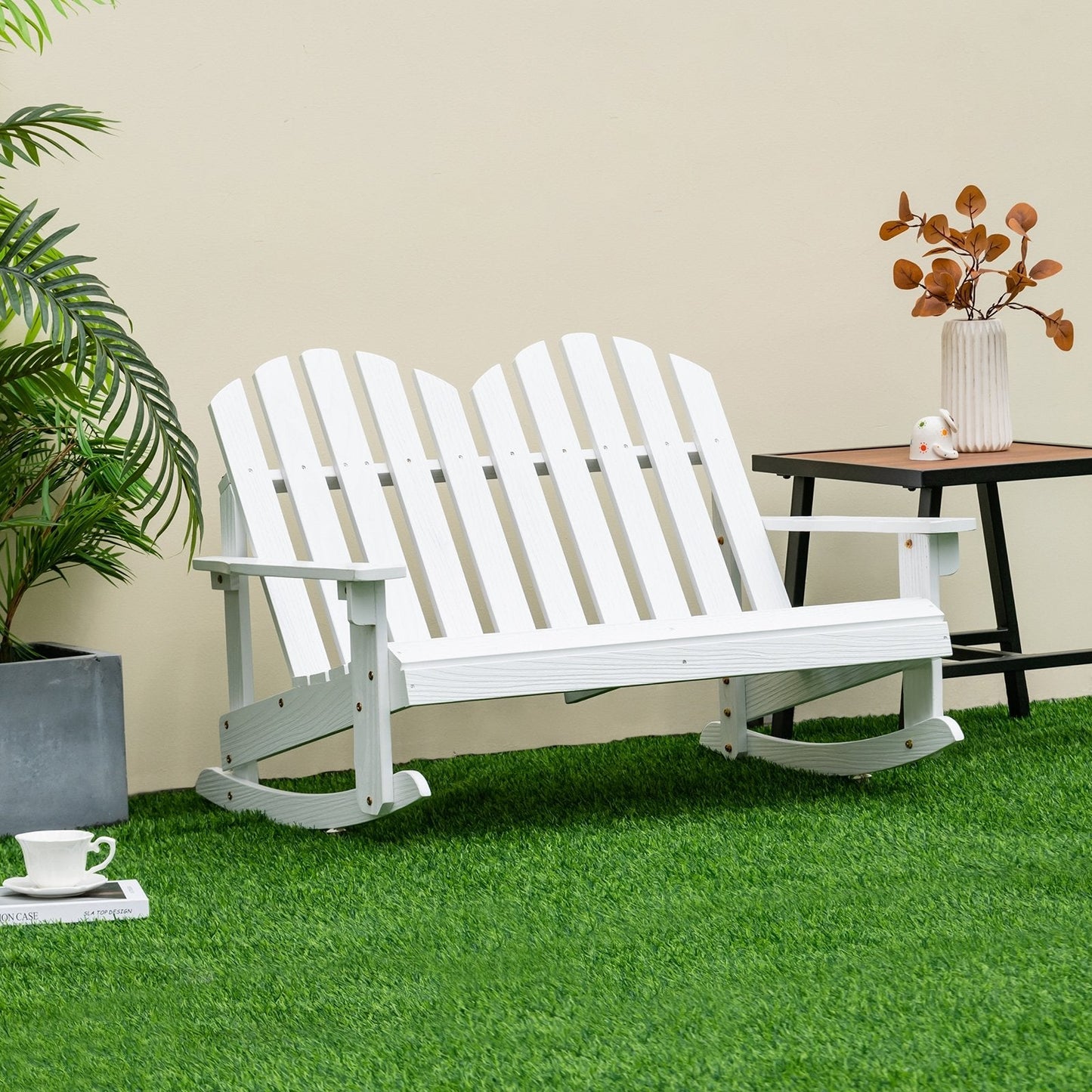 2 Person Adirondack Rocking Chair with Slatted seat, White Patio Rocking Chairs & Gliders   at Gallery Canada