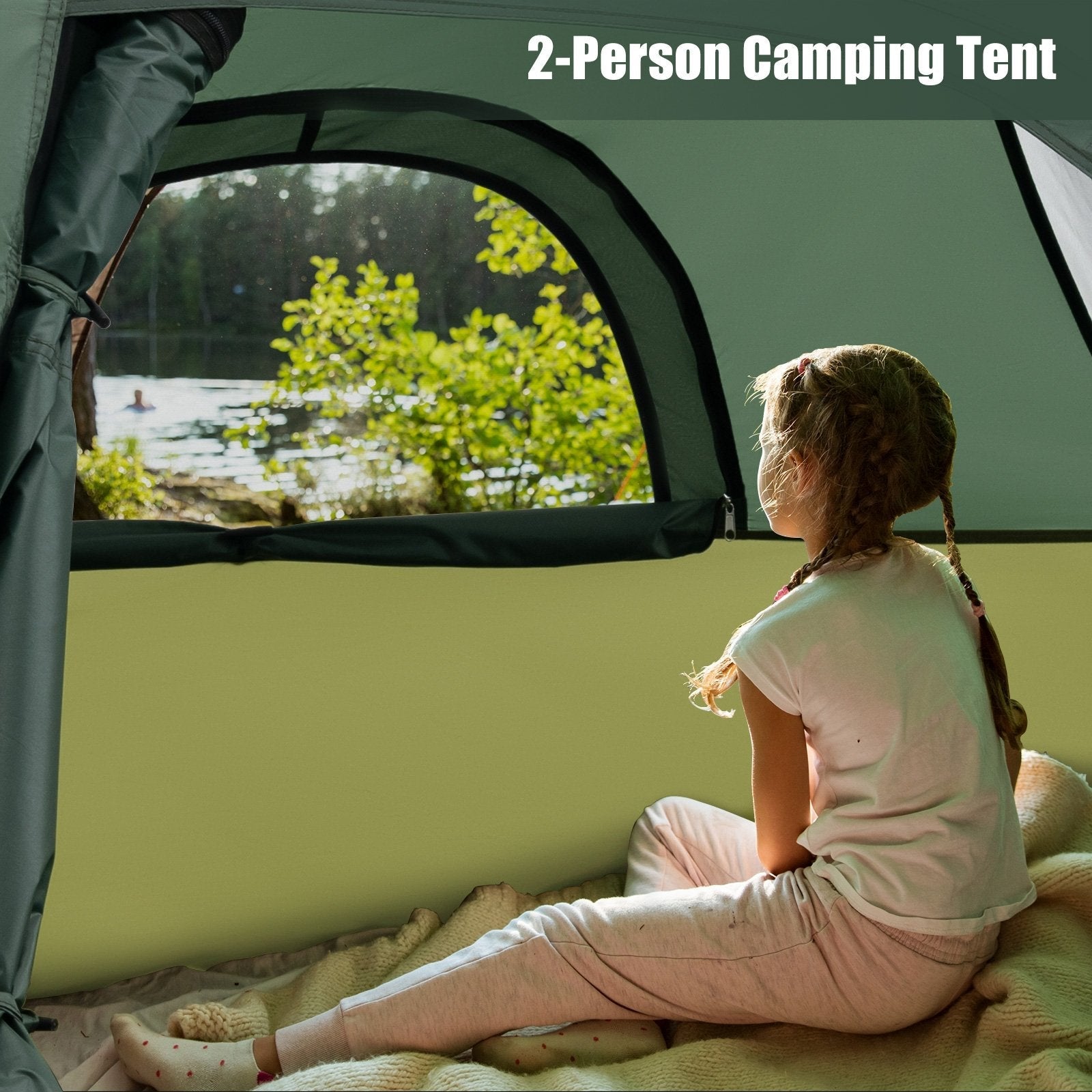 2-person Camping Tent w/ Removable Rain Fly and Double-layer Door, Green Tents   at Gallery Canada