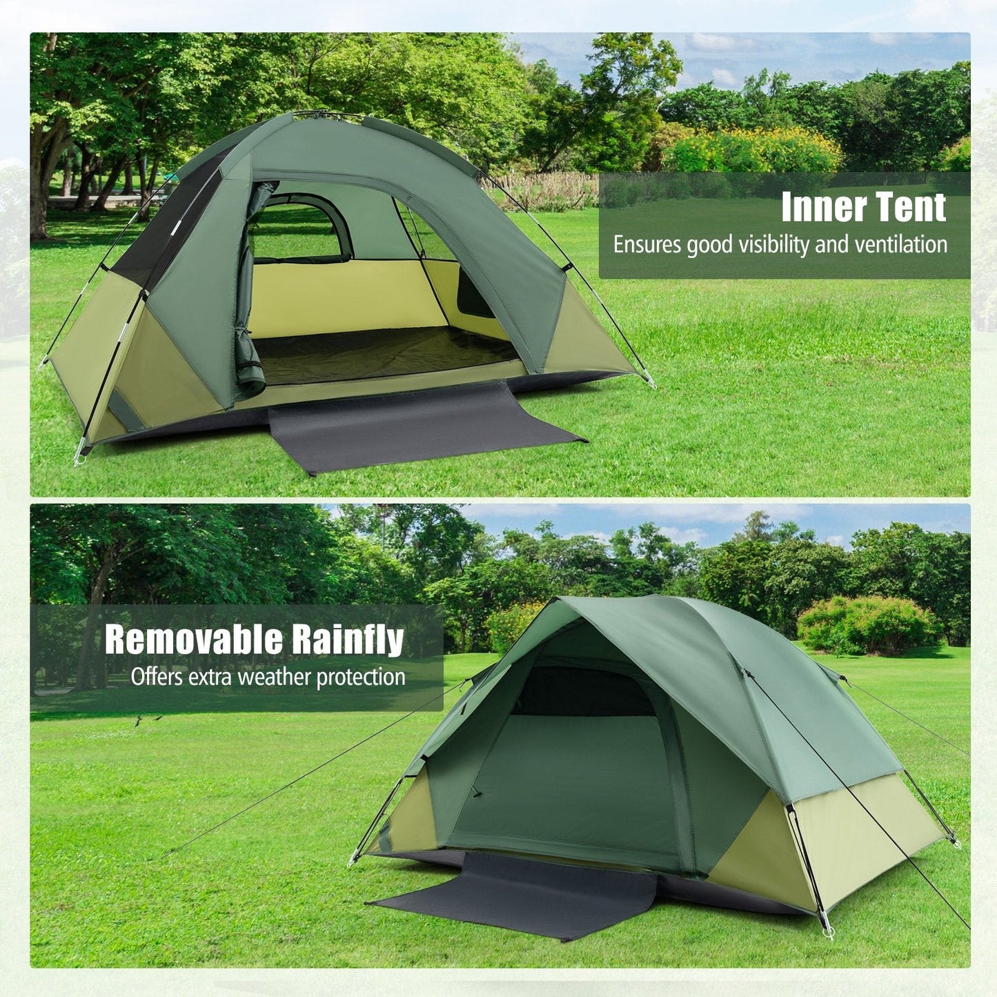 2-person Camping Tent w/ Removable Rain Fly and Double-layer Door, Green Tents   at Gallery Canada