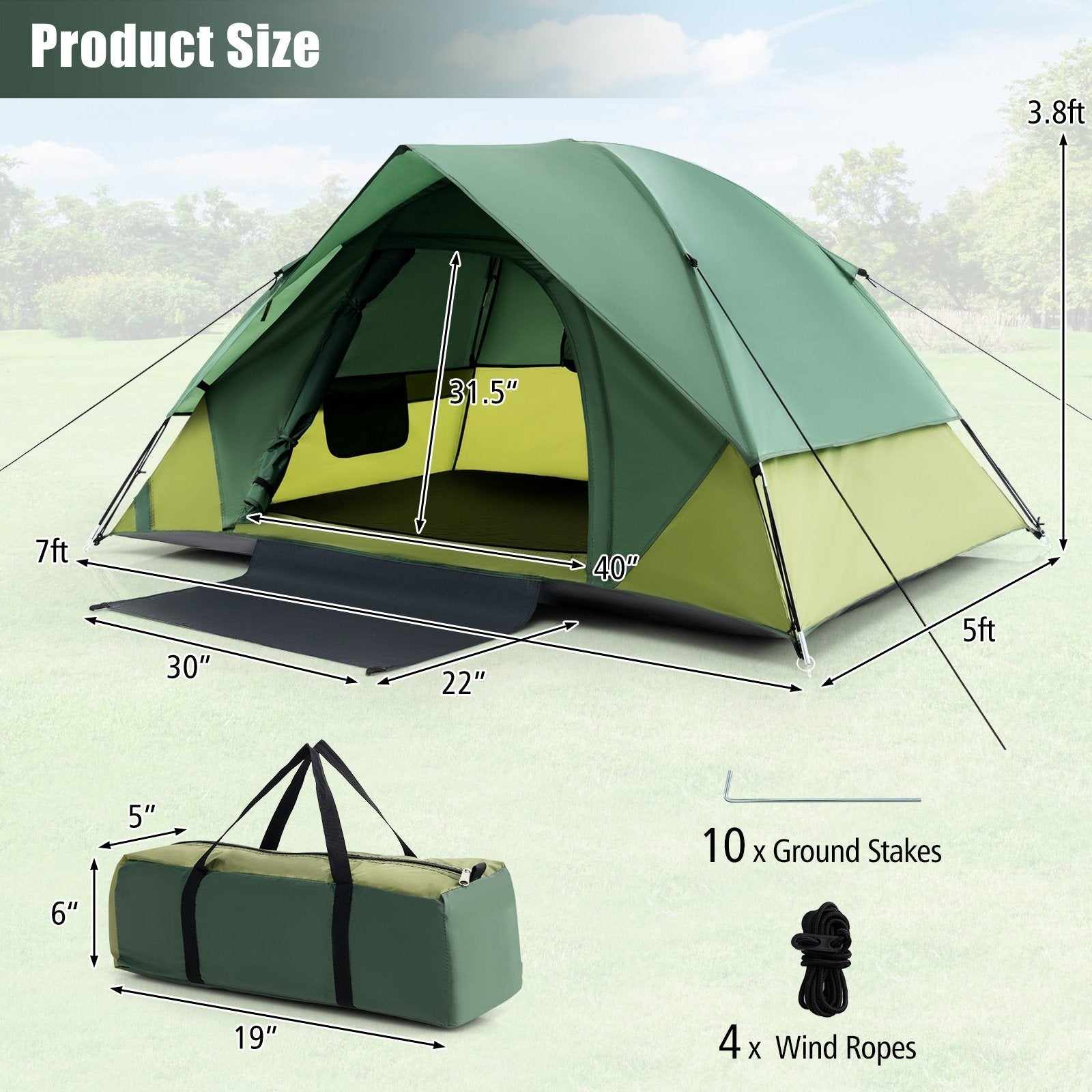 2-person Camping Tent w/ Removable Rain Fly and Double-layer Door, Green Tents   at Gallery Canada