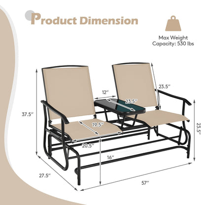 2-Person Double Rocking Loveseat with Mesh Fabric and Center Tempered Glass Table, Beige Patio Conversation Sets   at Gallery Canada