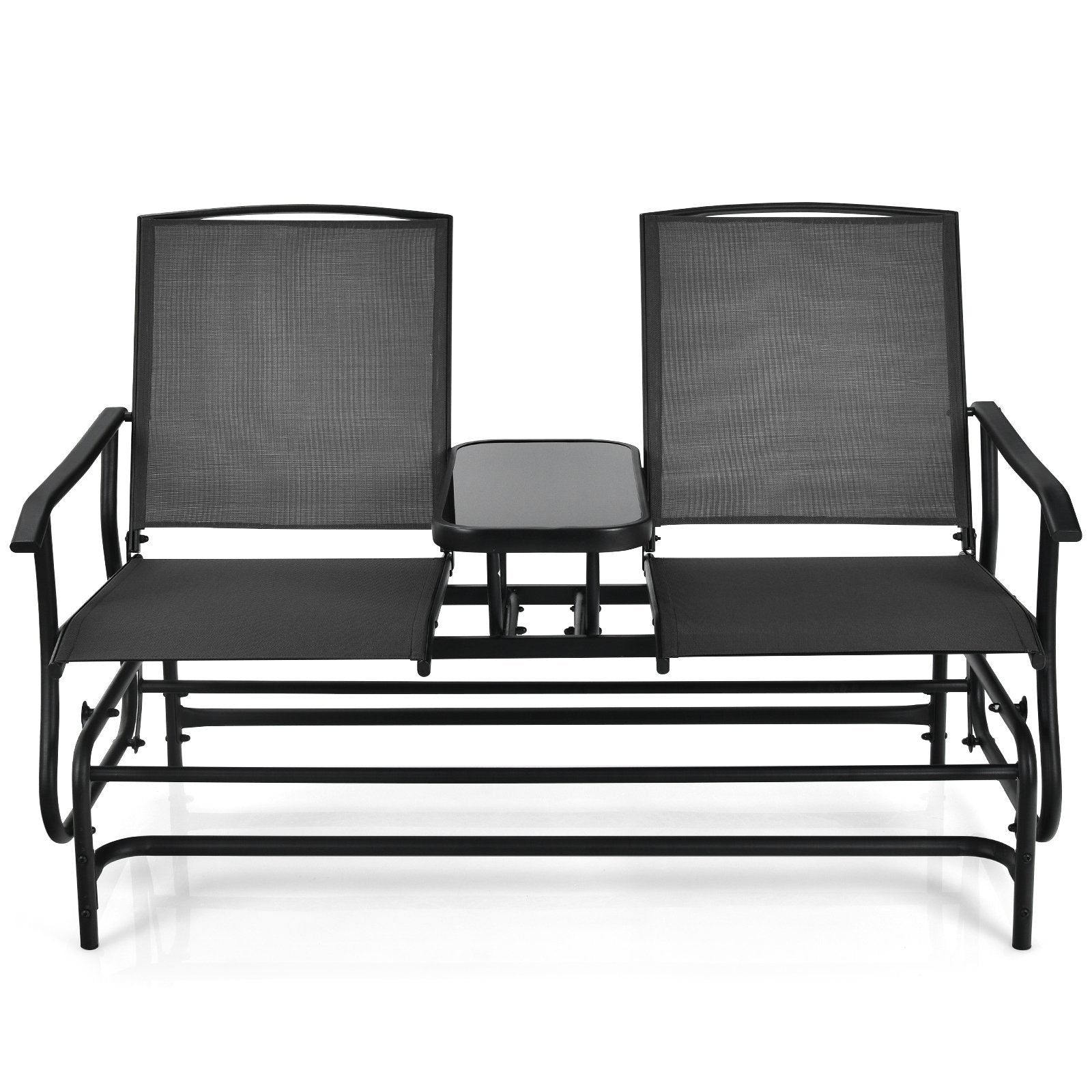 2-Person Double Rocking Loveseat with Mesh Fabric and Center Tempered Glass Table, Black Patio Conversation Sets   at Gallery Canada