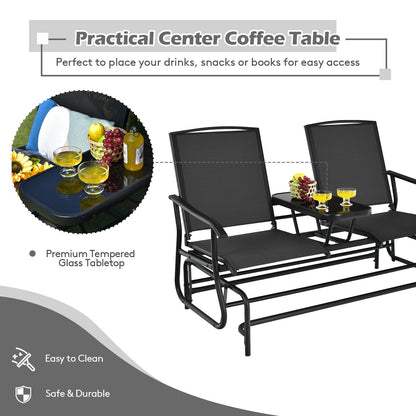 2-Person Double Rocking Loveseat with Mesh Fabric and Center Tempered Glass Table, Black Patio Conversation Sets   at Gallery Canada