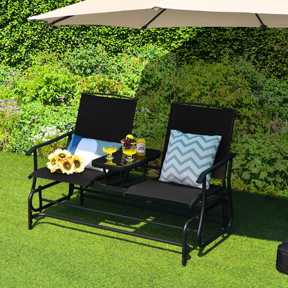 2-Person Double Rocking Loveseat with Mesh Fabric and Center Tempered Glass Table, Black Patio Conversation Sets   at Gallery Canada