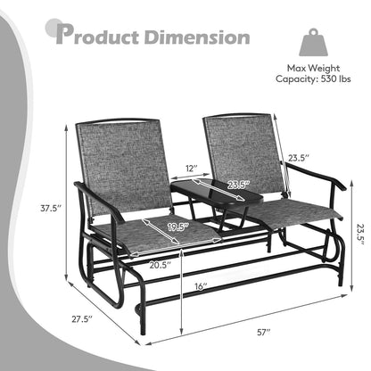 2-Person Double Rocking Loveseat with Mesh Fabric and Center Tempered Glass Table, Gray Patio Conversation Sets   at Gallery Canada