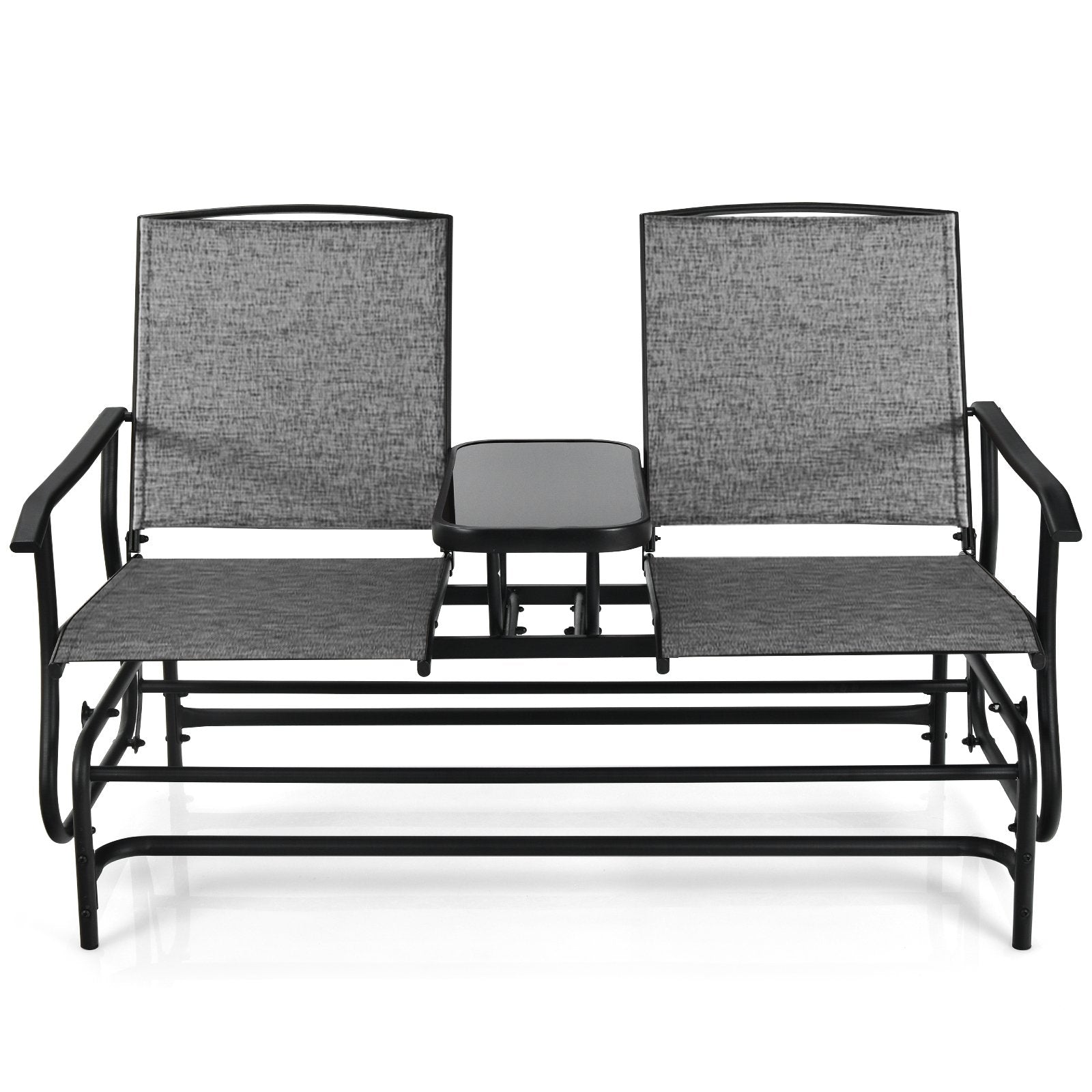 2-Person Double Rocking Loveseat with Mesh Fabric and Center Tempered Glass Table, Gray Patio Conversation Sets   at Gallery Canada