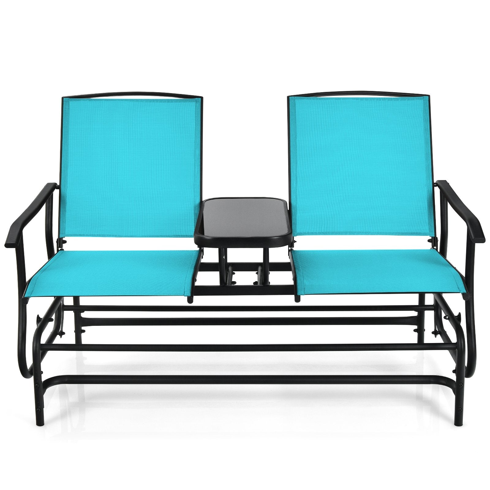 2-Person Double Rocking Loveseat with Mesh Fabric and Center Tempered Glass Table, Turquoise Patio Conversation Sets   at Gallery Canada