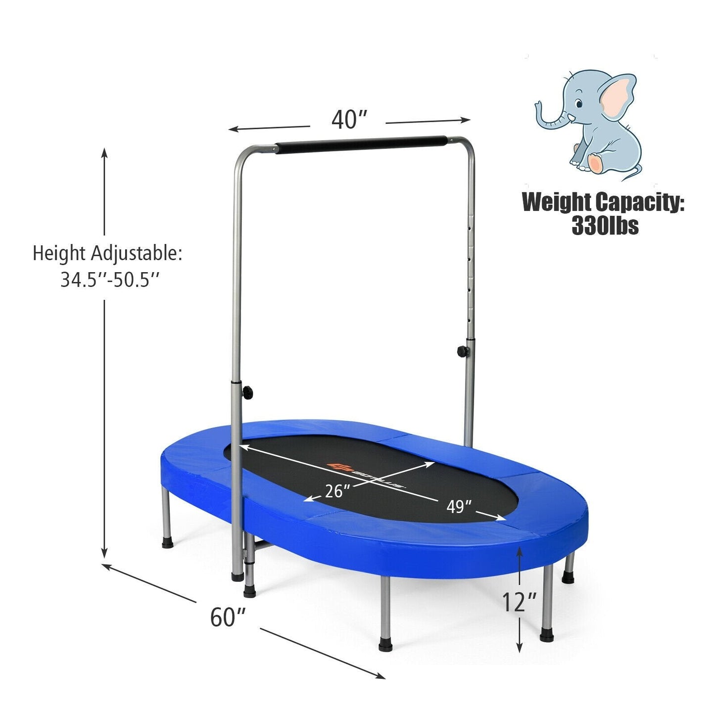 2-Person Foldable Mini Kids Fitness Rebounder Trampoline, Blue Trampolines   at Gallery Canada