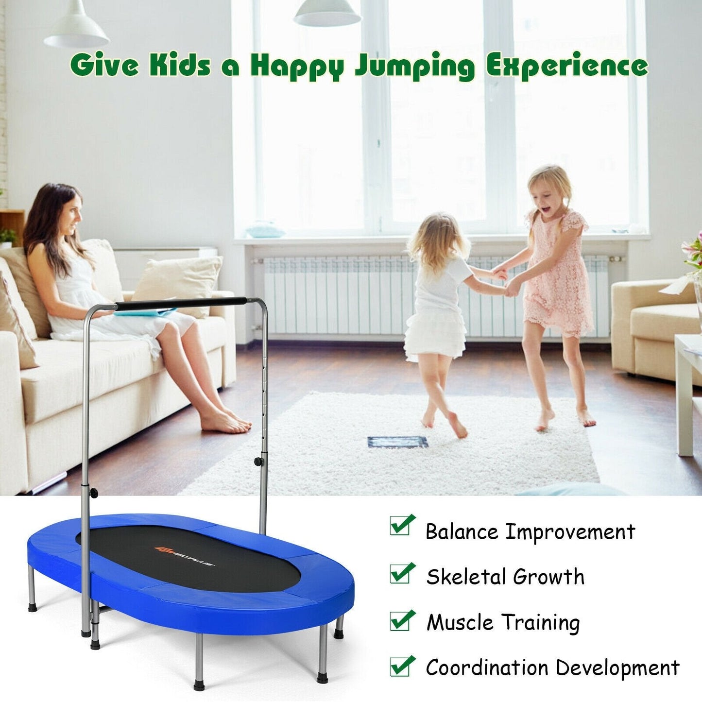 2-Person Foldable Mini Kids Fitness Rebounder Trampoline, Blue Trampolines   at Gallery Canada