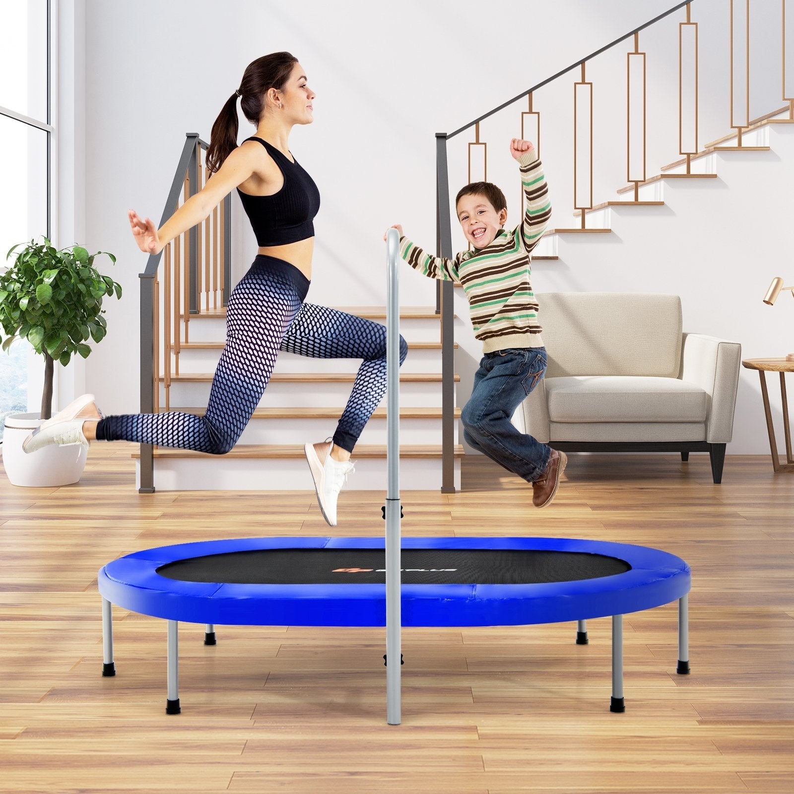 2-Person Foldable Mini Kids Fitness Rebounder Trampoline, Blue Trampolines   at Gallery Canada