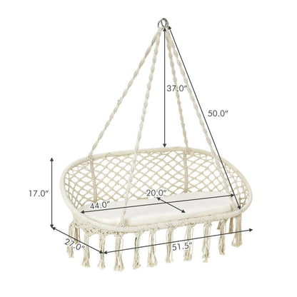 2 Person Hanging Hammock Chair with Cushion Macrame Swing, Beige Hammocks   at Gallery Canada