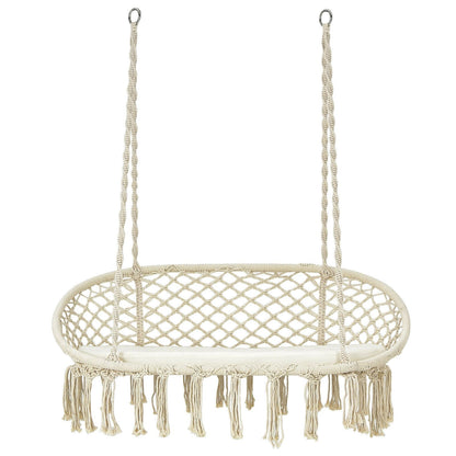 2 Person Hanging Hammock Chair with Cushion Macrame Swing, Beige Hammocks   at Gallery Canada