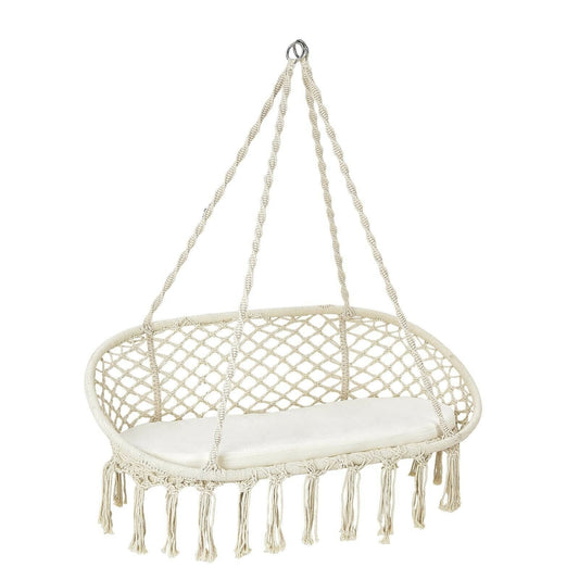 2 Person Hanging Hammock Chair with Cushion Macrame Swing, Beige Hammocks   at Gallery Canada