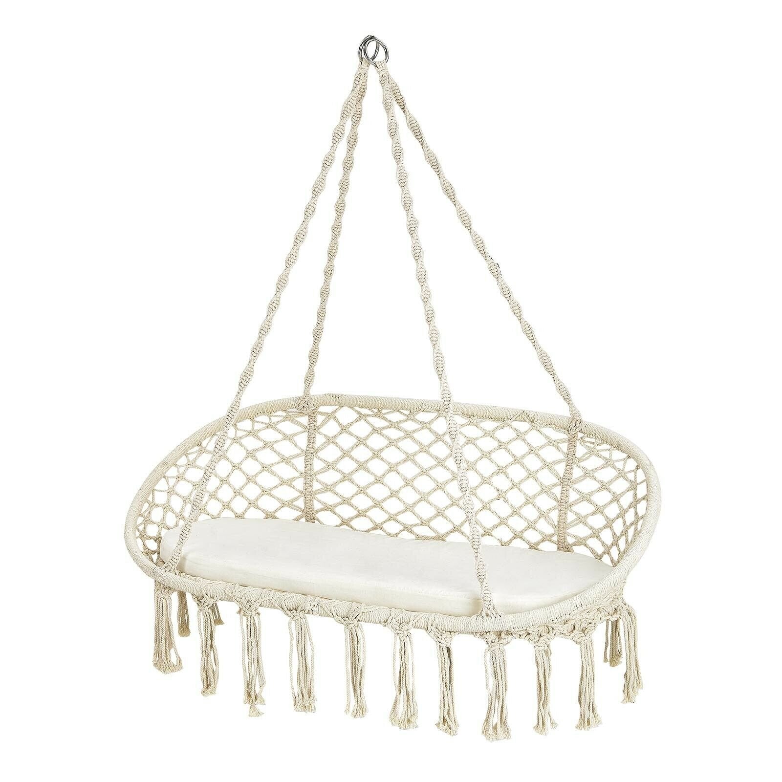 2 Person Hanging Hammock Chair with Cushion Macrame Swing, Beige Hammocks   at Gallery Canada