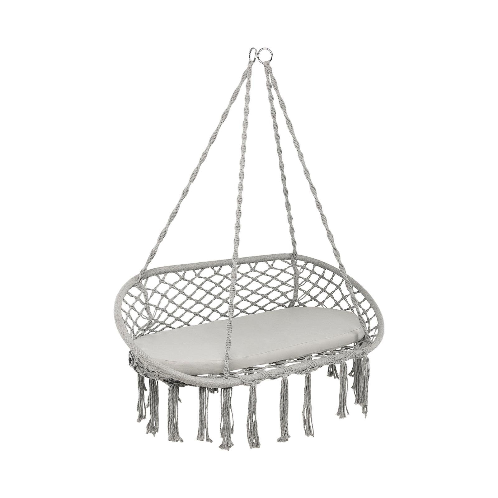 2 Person Hanging Hammock Chair with Cushion Macrame Swing, Gray Hammocks   at Gallery Canada