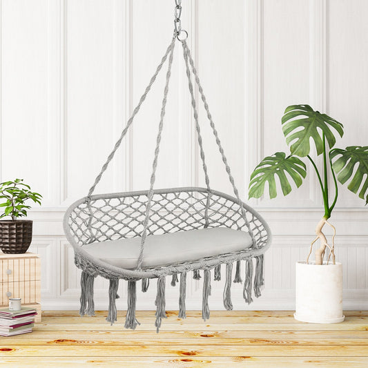 2 Person Hanging Hammock Chair with Cushion Macrame Swing, Gray Hammocks   at Gallery Canada