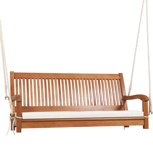 2-Person Hanging Porch Swing Wood Bench with Cushion Curved Back, Natural Porch Swings   at Gallery Canada