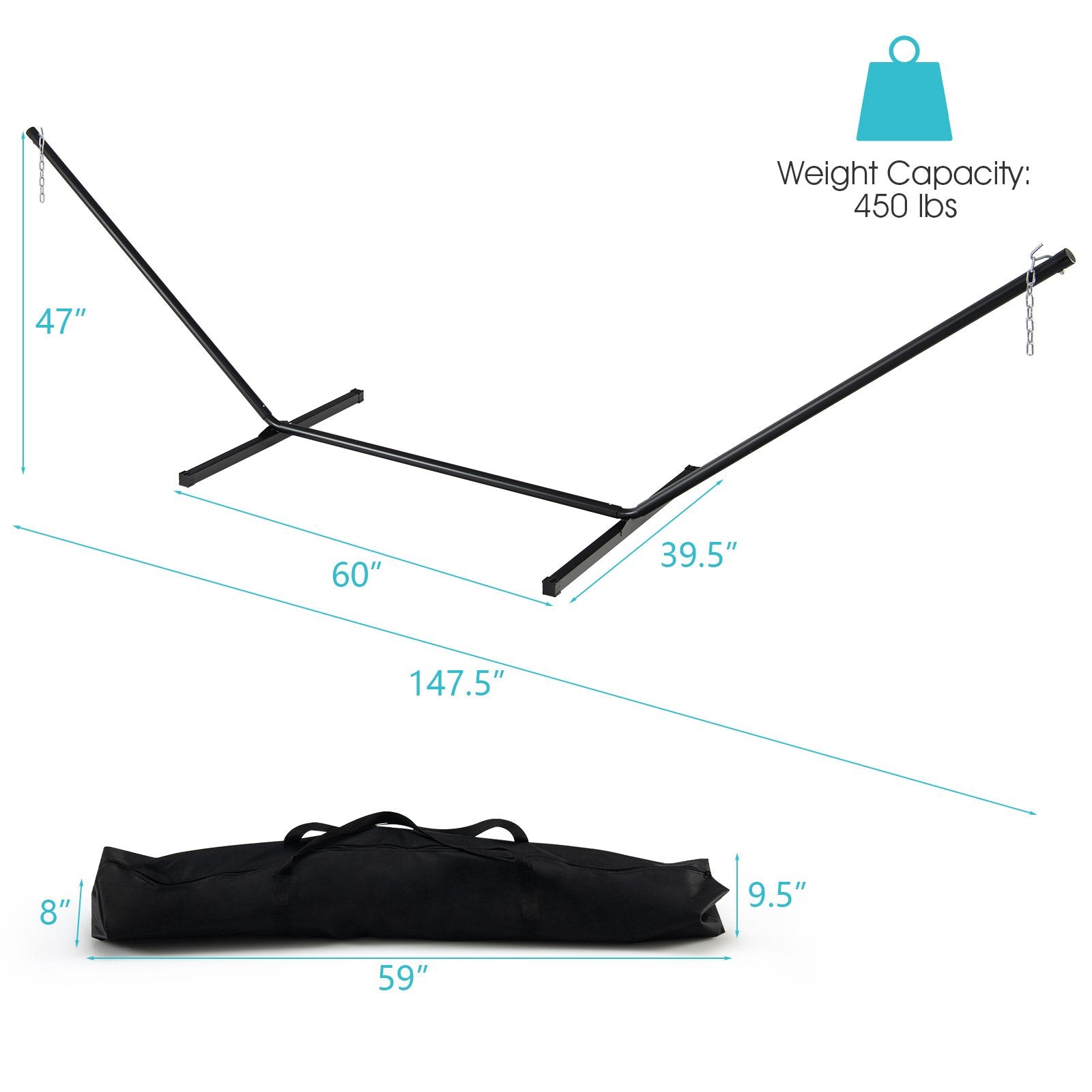 2-Person Heavy-Duty Hammock Stand with  Storage Bag, Black Hammocks   at Gallery Canada