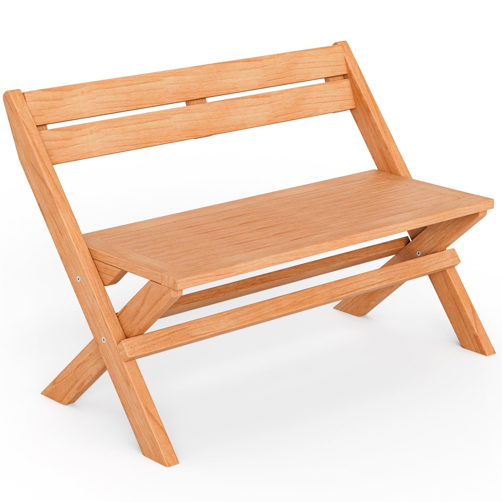 2-Person Indonesia Teak Wood Folding Outdoor Benches with Slatted Seat, Natural Outdoor Benches   at Gallery Canada