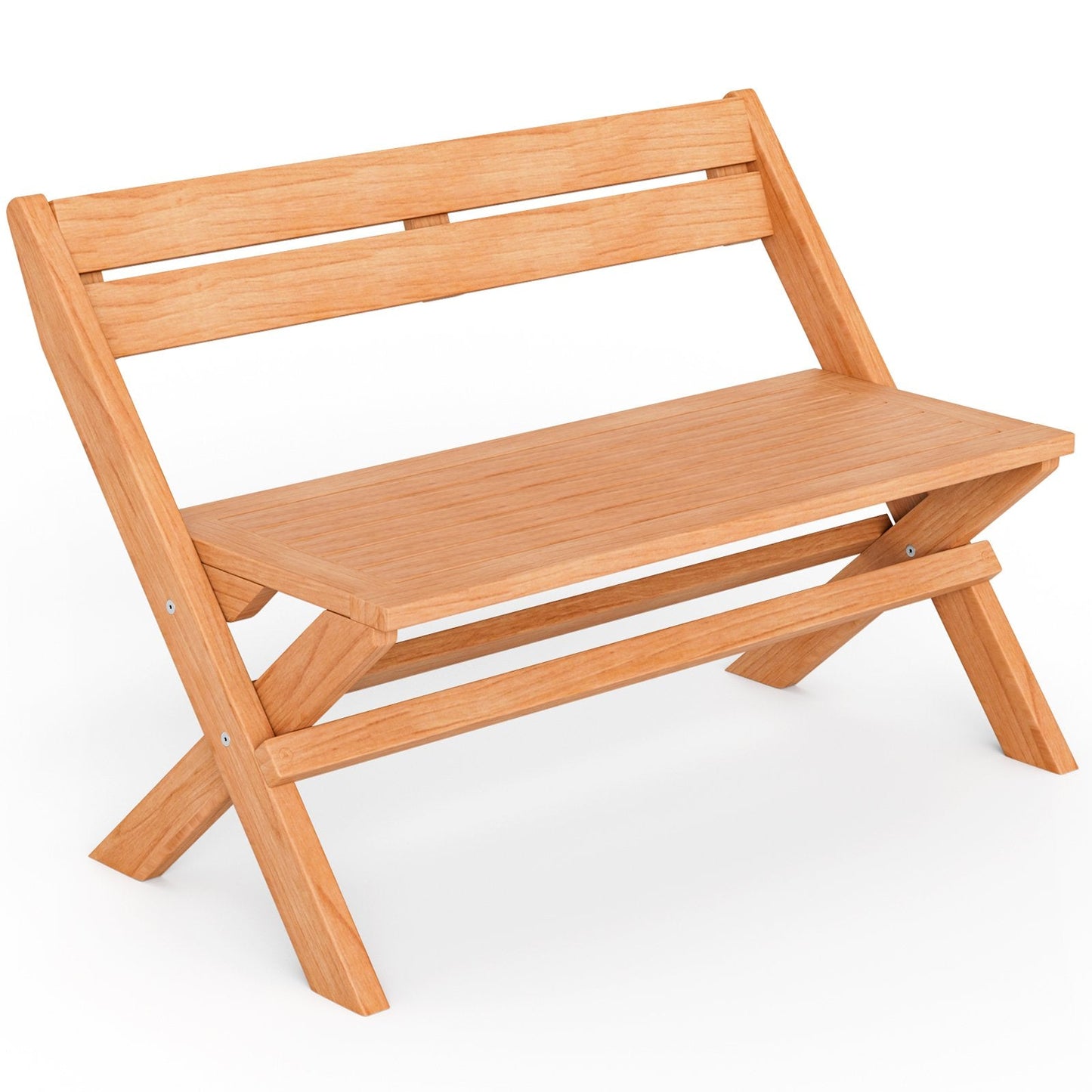 2-Person Indonesia Teak Wood Folding Outdoor Benches with Slatted Seat, Natural Outdoor Benches   at Gallery Canada